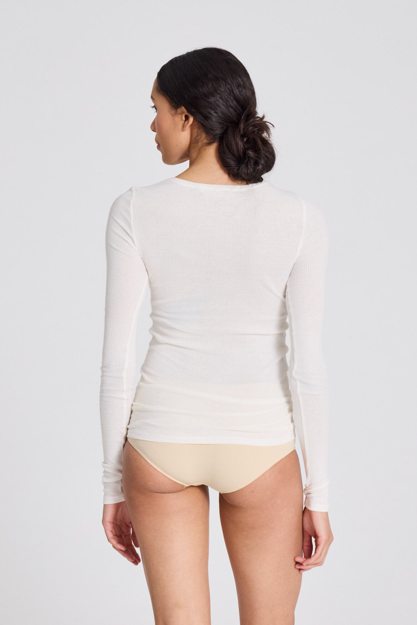 Lise rib langærmet t-shirt - Off White